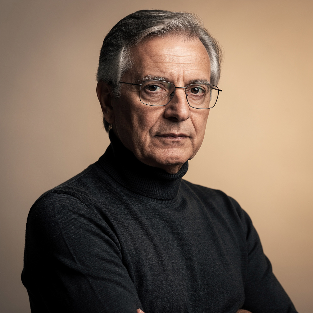 Studio portrait of a mature Argentine film director
