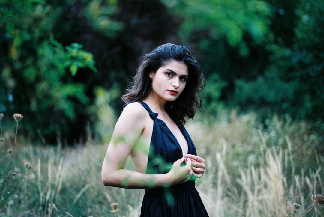 elegant actress in black dress